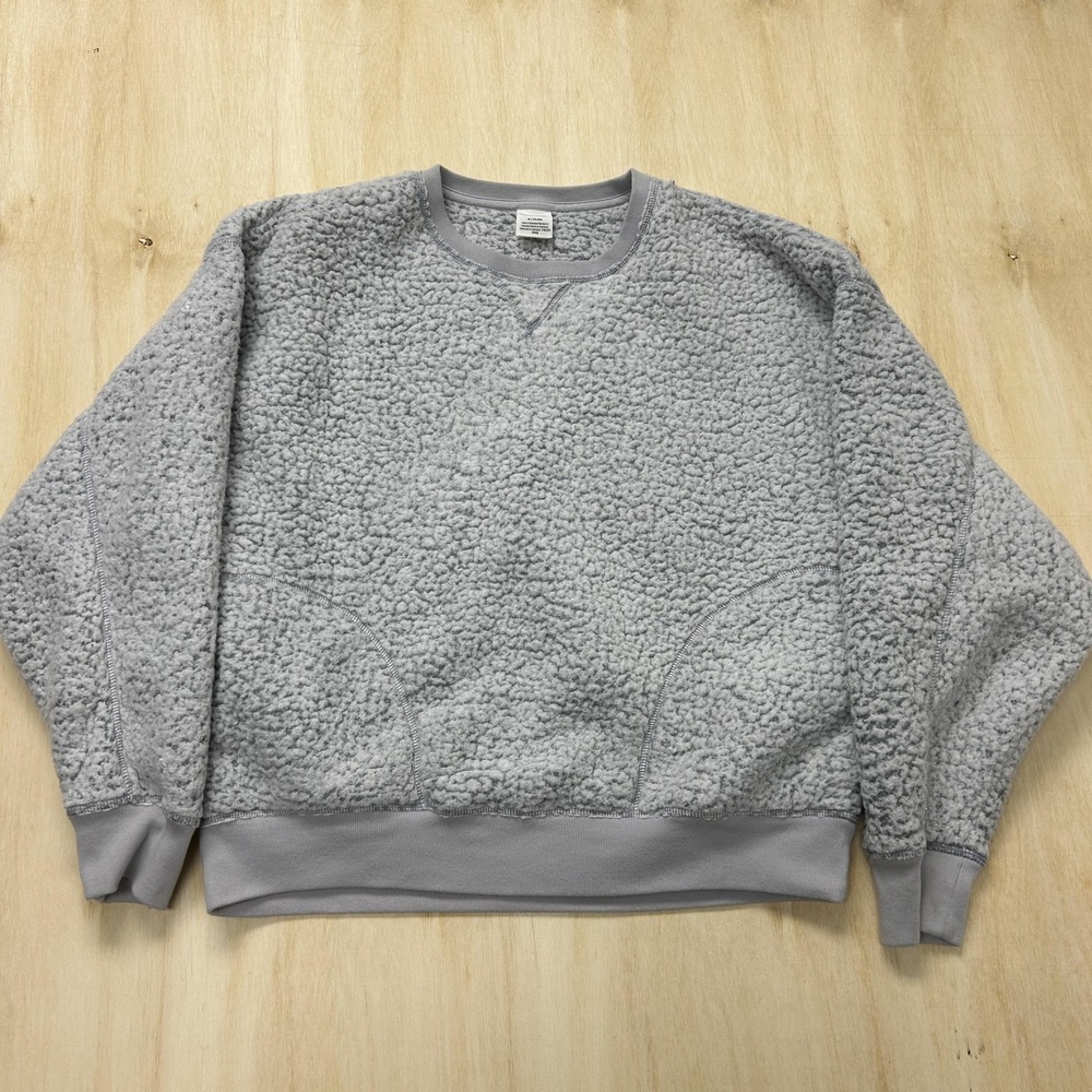 PINK Victoria's Secret Sweatshirt Womens Medium Gray Sherpa Fleece Crewneck